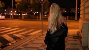 Stunning blonde exhibitionist walks naked in the streets