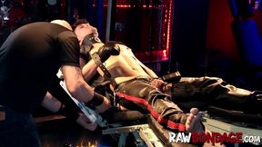 Intense foot play domination and cock pump gay bondage