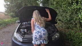 Stranger Caught Me With Car Breakdown And Helps Me Out For Ass Fucking