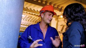 slim nymphomaniac girl with hairy pussy seduce worker to fuck her asshole when her husband is away