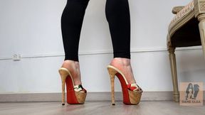 (545) Shoe Collection: Barefoot in Red Sole Platfom Mules and Leggings - Dame Olga (4K, MP4)