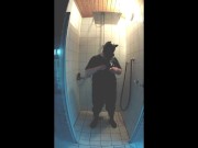Pup pawing off in the shower