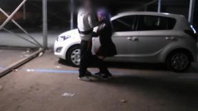 ”Disguised Skank Guzzling Cum After Public Handjob”