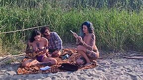 Spin The Bottle Game On The Beach -unforgettable Holiday Sex W. Two Stunning Girls English Subtitles
