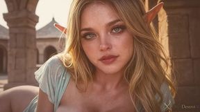 a blonde elven girl with big boobs and a juicy pussy gets fucked by two big black cocks in the palace!! [ai]