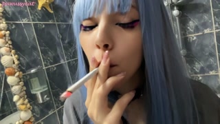 Blue Hair Alt Babe smoking in your bathroom (full vid on my 0nlyfans/ManyVids)