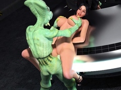 3D Hot Blonde Impaled by Alien!