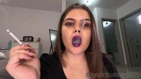 Sexy Smoking and Vaping Close-up with Glittery Purple Lipstick