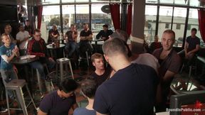 Muscle stud uses and fucks his boy in front of a horny lunch crowd.