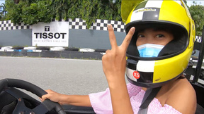 Cute Thai amateur teen girlfriend go karting and recorded on video after