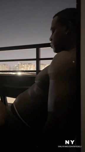 Sexy brunette gives a delicious spectacular blowjob on the hotel balcony -amateur couple- nysdel   Clip 1