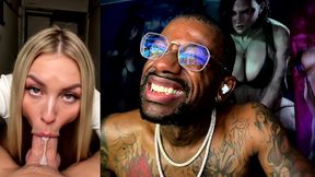 beautiful blonde snow bunny deepthroating a bwc while he cums in her mouth, ai generated
