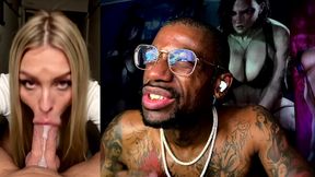 beautiful blonde snow bunny deepthroating a bwc while he cums in her mouth, ai generated