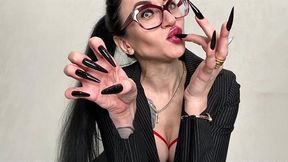 Black long nails, sharp claws, long finger sucking and hands worship (2688x1512)