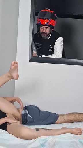 Motorcycle Courier Spotting on Couple Having Sex with the Window Open!