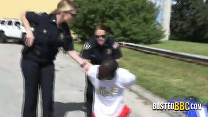 Hot blondie loves fucking in doggystyle with a black dude in front of her police partner for fun.