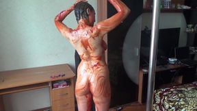 Shower of ketchup's and sauces messy fetish - Kate