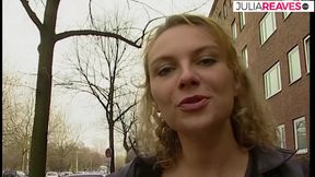 Blonde sucks lovers huge cock while he films her on the camera