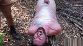 Maledom hunk flogging slave outdoors