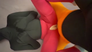 Cute teen couple in zentai suits