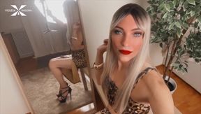 Satin Leopard Sluts in Stiletto Heels Squirt While Shoved Full of Butt Plugs