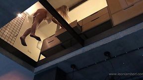 Busty wife's intimate view from the glass bottom