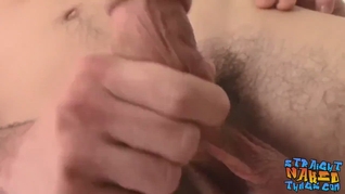 Straight thug Dean Inja jerks off his massive dick and cums