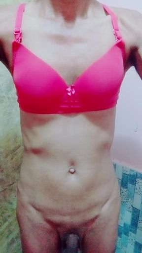 Sissy wearing red bra