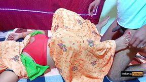Dirty talking hot desi wife fucking hard and licking her wet pussy inside her saree