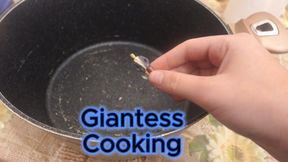 Giantess Stepsister cooks and fries tiny stepbrother for misbehaving and eats him but he's too chewy