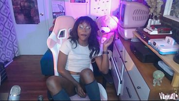 Big Girldick Bulge Teasing with Messy Self-Facial Finish! Black Trans Girl Vanniall Masturbating Full Webcam Show