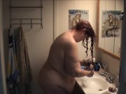 BBW naked coloring hair showing off sagging boobs big butt - Not HD
