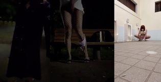 Masturbating in the park as a crossdresser gets caught public anal exposed
