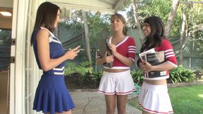Three teen cheerleaders get together to fuck each other