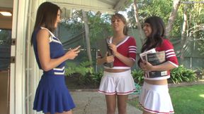 Three teen cheerleaders get together to fuck each other
