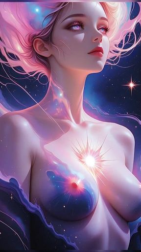 Cosmic Dream Goddess Nude Woman Floating in Surreal Fantasy Dreamscape Ai Art Slideshow
