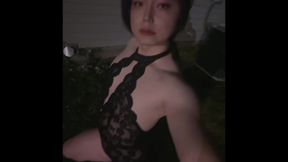 Asian Femboy Risky Public Exhibition night walk Neighbor was watching me
