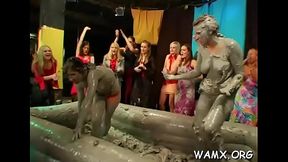 Half exposed lesbians getting all messy in slutty amateurs show