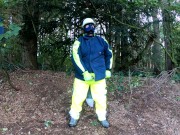 HiViz pup sneaked out of work to have a quick paw