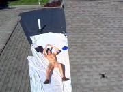 Drone caught naked male outdoors on roof jerking off nudist painting public