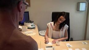 Receptionist takes sperm sample and gets horny