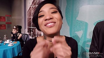 Charismatic teen brunette, Honey Gold likes to spread her legs wide and get fucked very hard