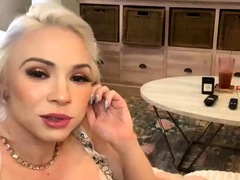 Blonde with Big Boobs Gives Blowjob to Her Dildo on Liv more