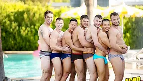 Hot Hunks Collide in Steamy Pool Action – Epic Gay Orgy Under the Sun Sean Cody