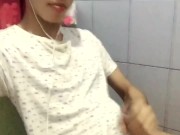 Young Asian Inked Boy Jerking Off and Cumming Inside the Toilet