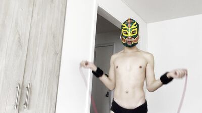 Latino Gay Guy Models His Mask and Puts on a Spectacular Show