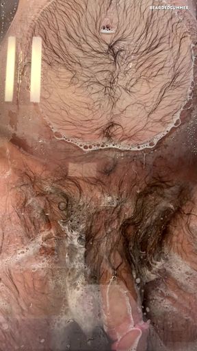 Hairy Bear Taking a Shower and Shows off Big Belly