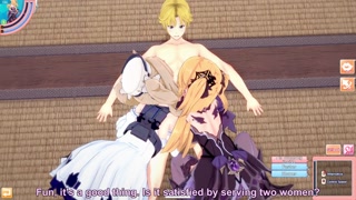 ANIME/HENTAI Genshin Impact Fischl &amp; Barbara Threesome with blonde guy
