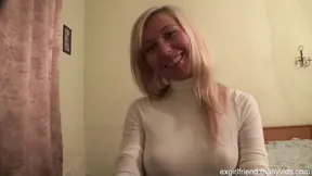 Teen GF shows off her puffy nipples while jerking off boyfriend