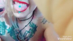 Amateur chick with tatted big tits gives a sloppy noisy deepthroat blowjob POV